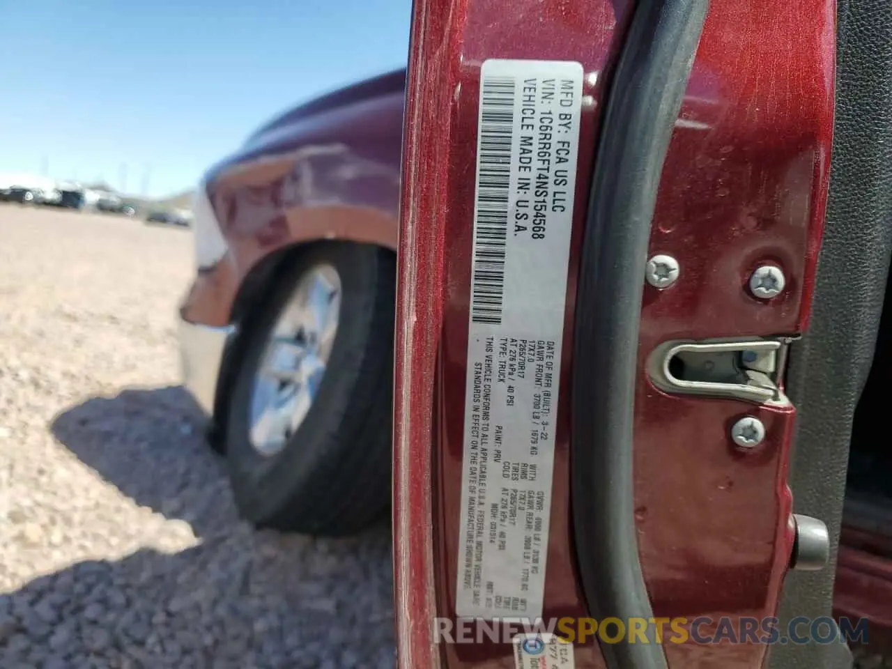 12 Photograph of a damaged car 1C6RR6FT4NS154568 RAM 1500 2022