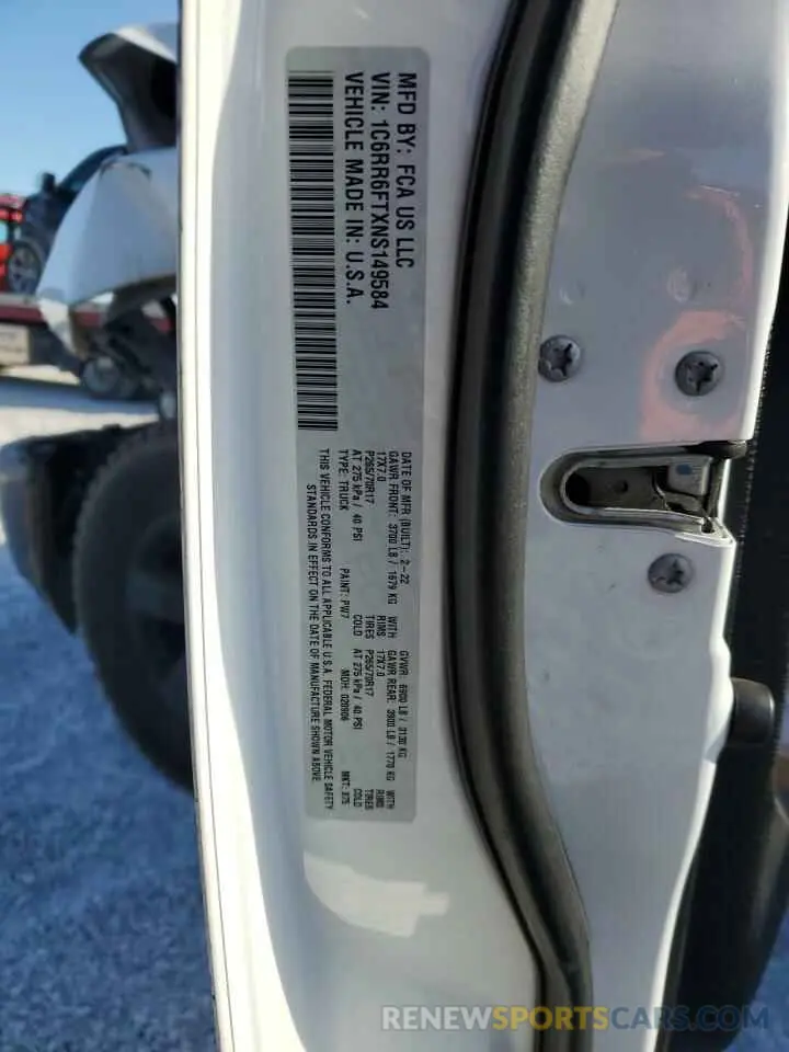 12 Photograph of a damaged car 1C6RR6FTXNS149584 RAM 1500 2022