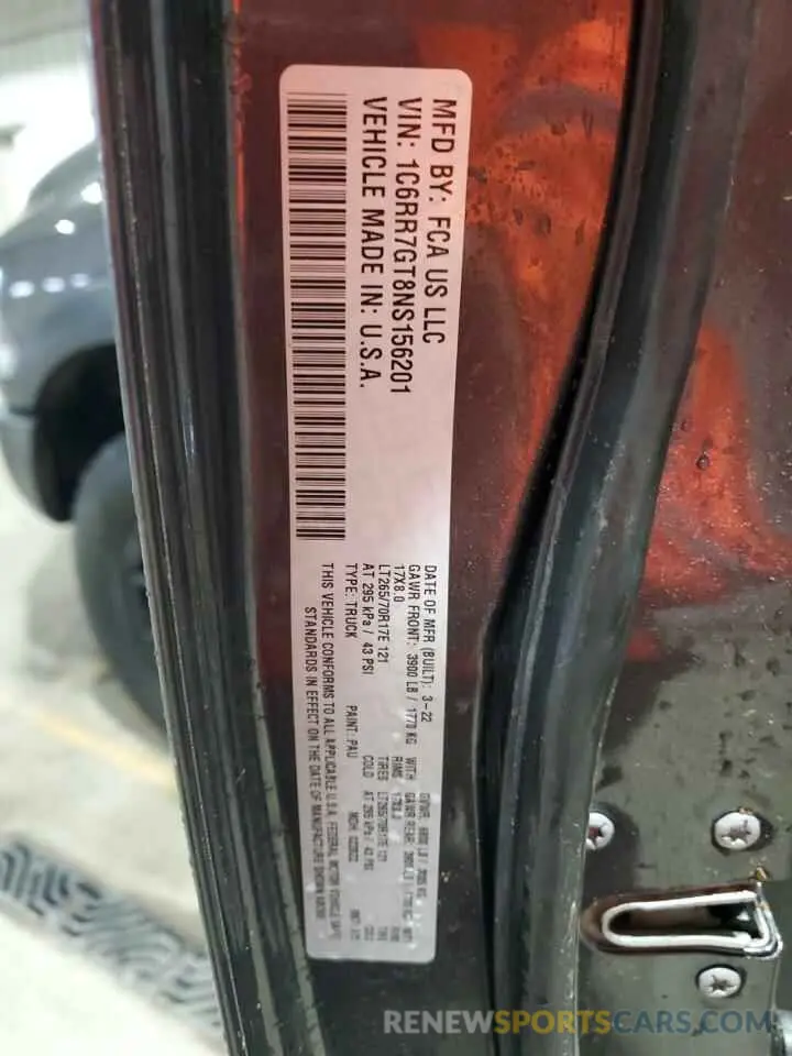 12 Photograph of a damaged car 1C6RR7GT8NS156201 RAM 1500 2022
