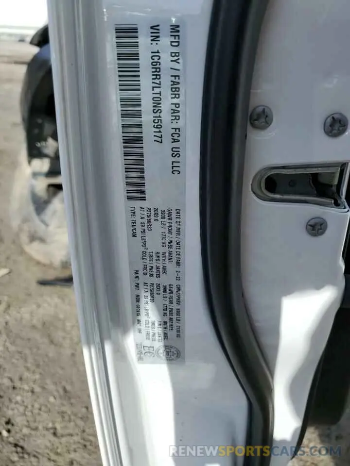 12 Photograph of a damaged car 1C6RR7LT0NS159177 RAM 1500 2022
