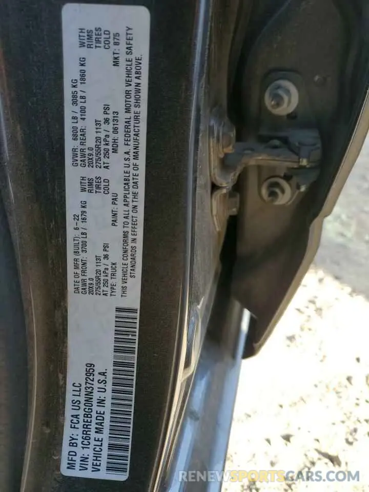 13 Photograph of a damaged car 1C6RREBG0NN372959 RAM 1500 2022