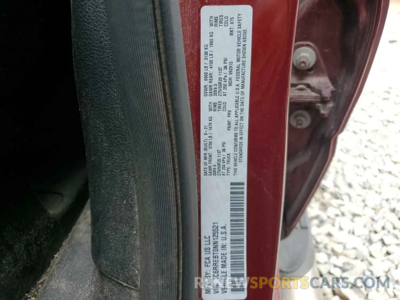 12 Photograph of a damaged car 1C6RREBT0NN125521 RAM 1500 2022