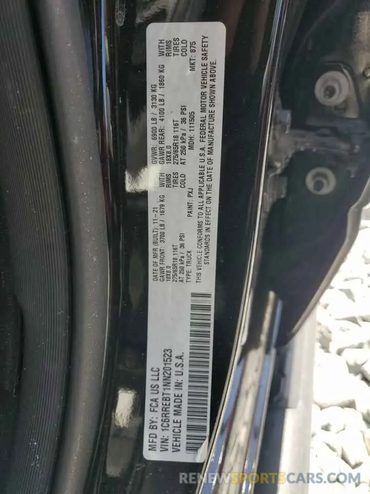 12 Photograph of a damaged car 1C6RREBT1NN201523 RAM 1500 2022