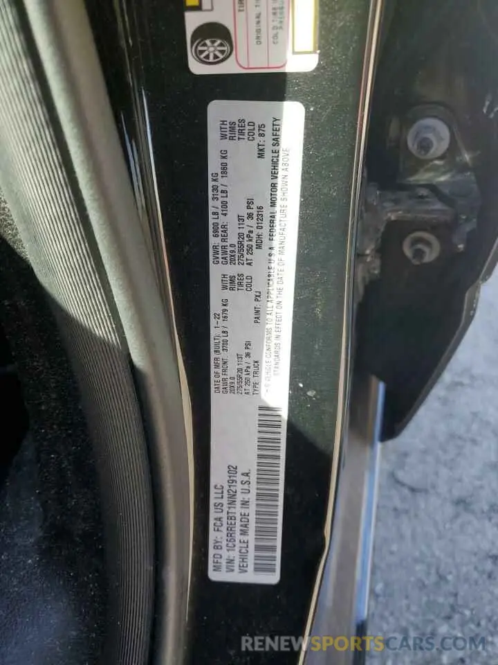12 Photograph of a damaged car 1C6RREBT1NN219102 RAM 1500 2022