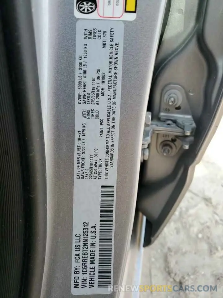 12 Photograph of a damaged car 1C6RREBT2NN125312 RAM 1500 2022