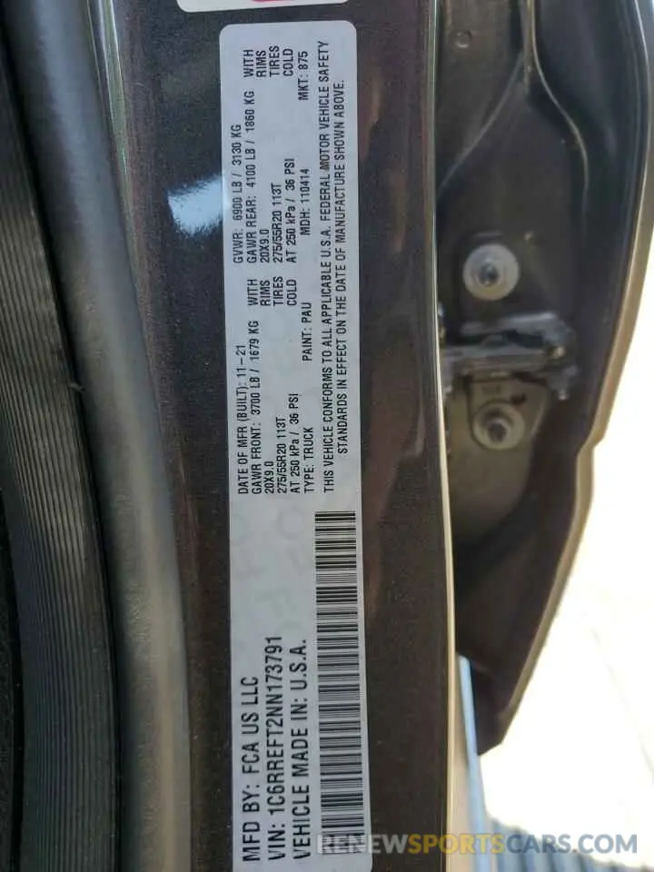 12 Photograph of a damaged car 1C6RREFT2NN173791 RAM 1500 2022