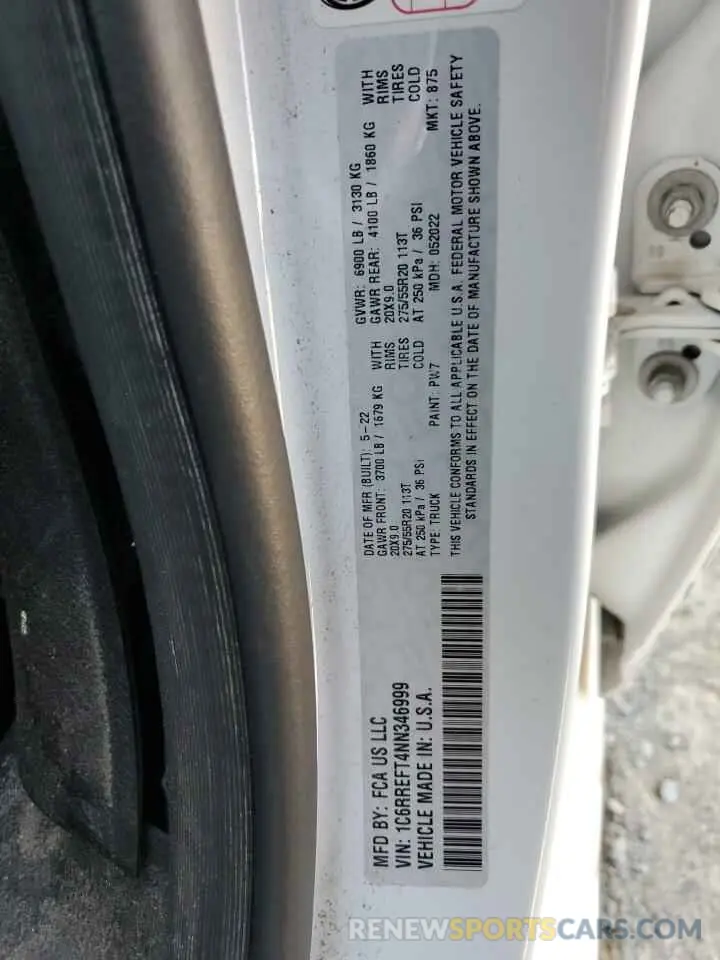 12 Photograph of a damaged car 1C6RREFT4NN346999 RAM 1500 2022