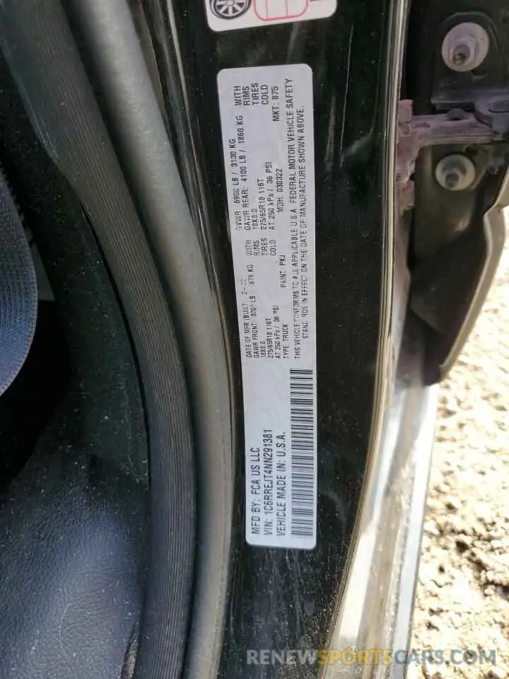12 Photograph of a damaged car 1C6RREJT4NN291381 RAM 1500 2022