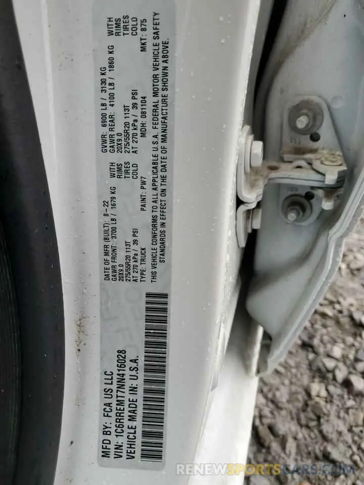 13 Photograph of a damaged car 1C6RREMT7NN416028 RAM 1500 2022