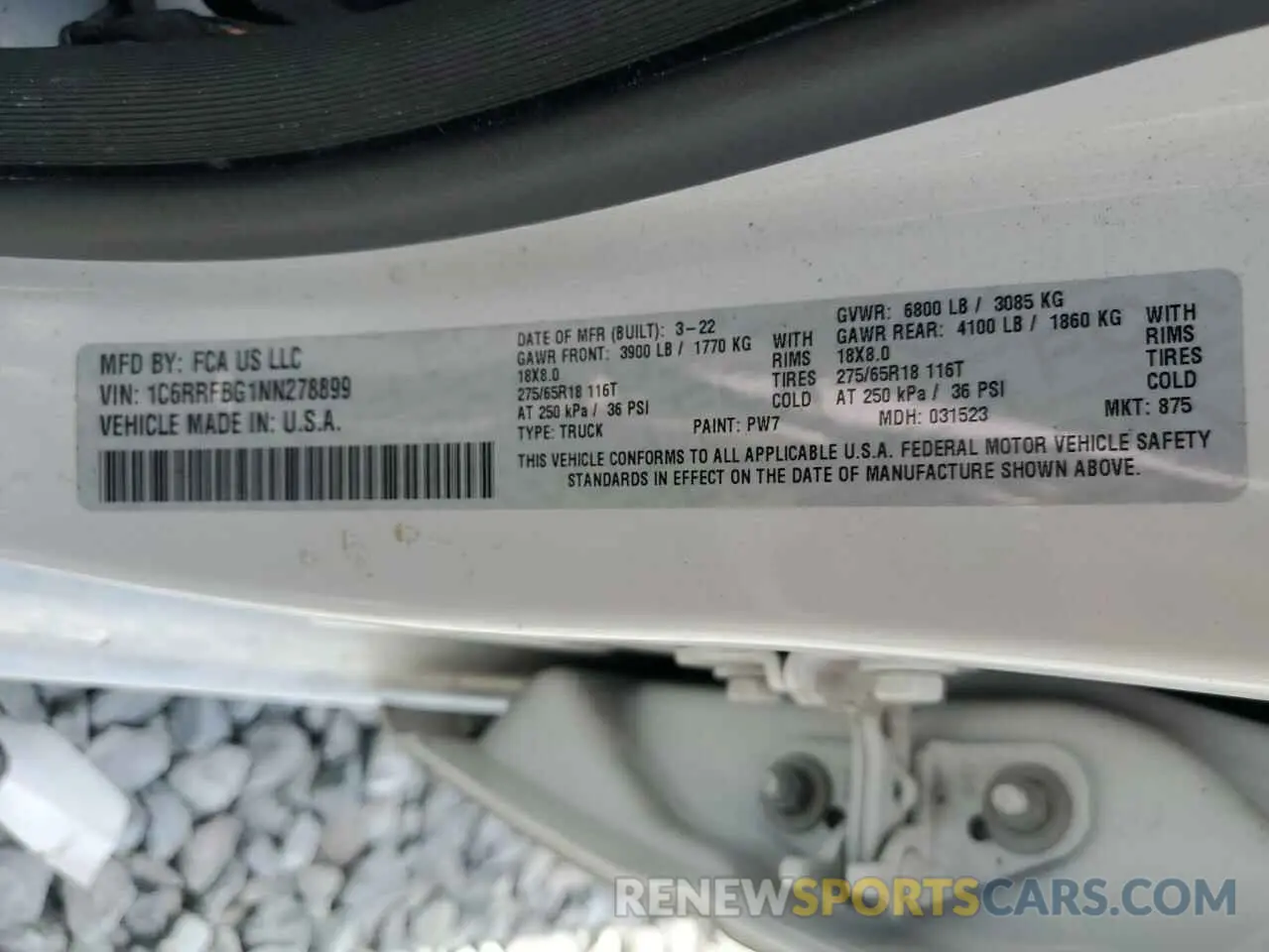 13 Photograph of a damaged car 1C6RRFBG1NN278899 RAM 1500 2022