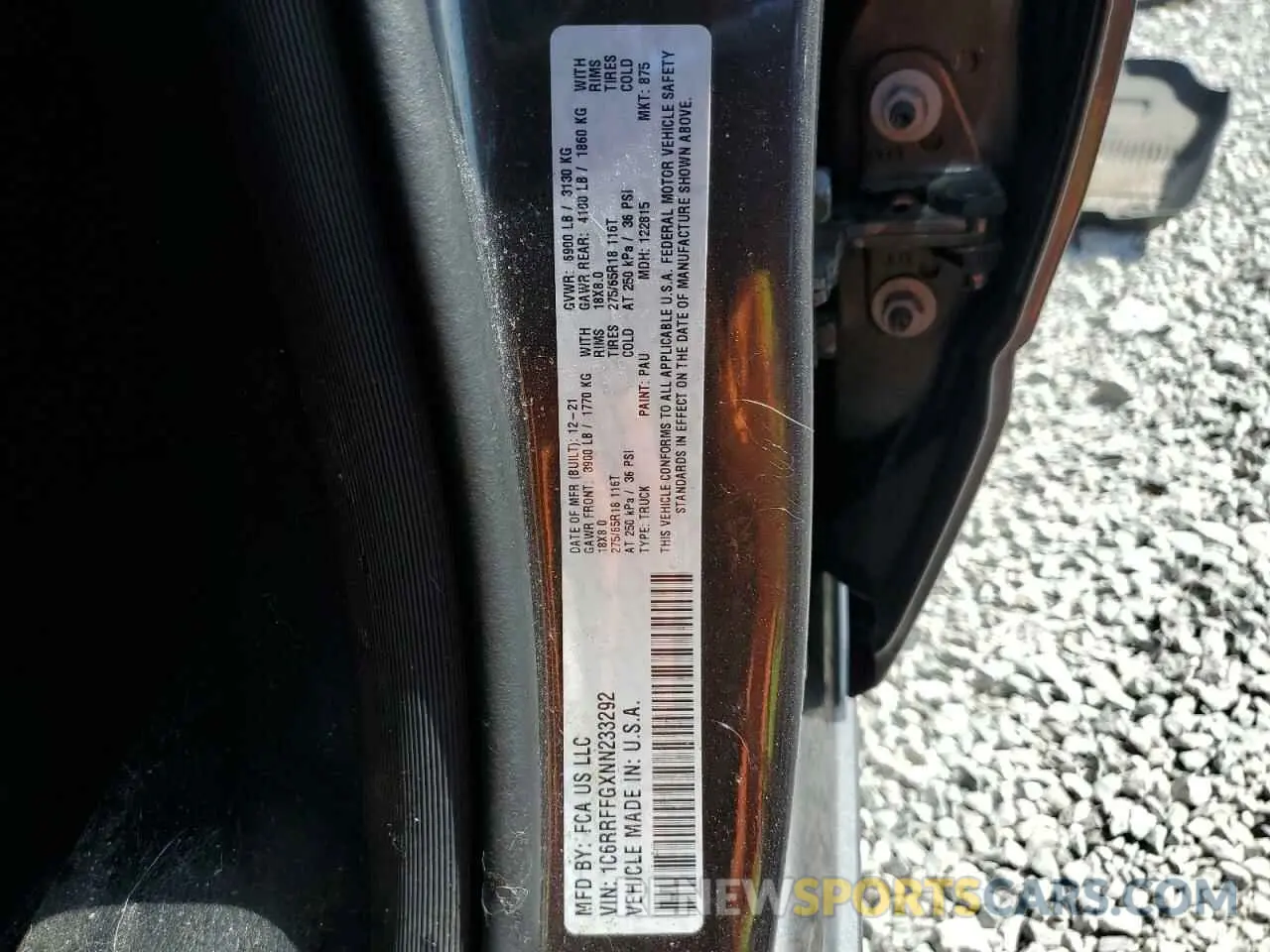 13 Photograph of a damaged car 1C6RRFFGXNN233292 RAM 1500 2022