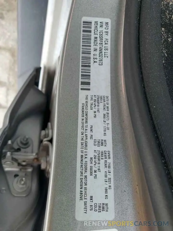 12 Photograph of a damaged car 1C6SRFBT4NN327673 RAM 1500 2022