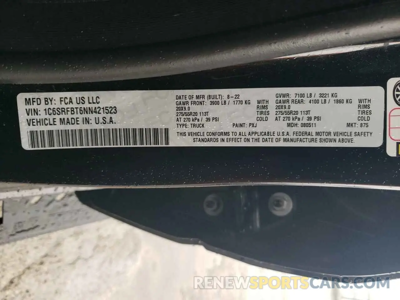 12 Photograph of a damaged car 1C6SRFBT6NN421523 RAM 1500 2022