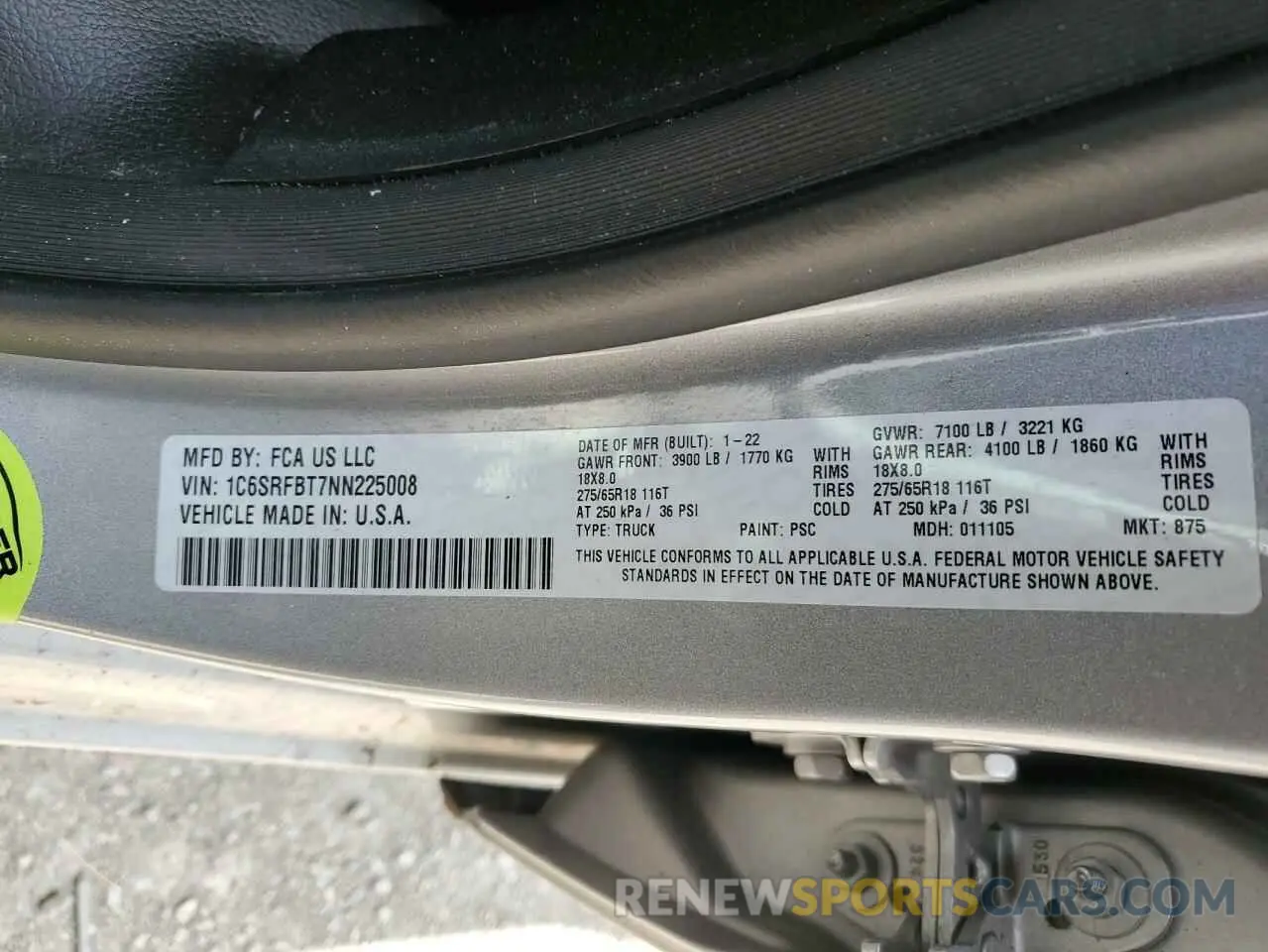 12 Photograph of a damaged car 1C6SRFBT7NN225008 RAM 1500 2022