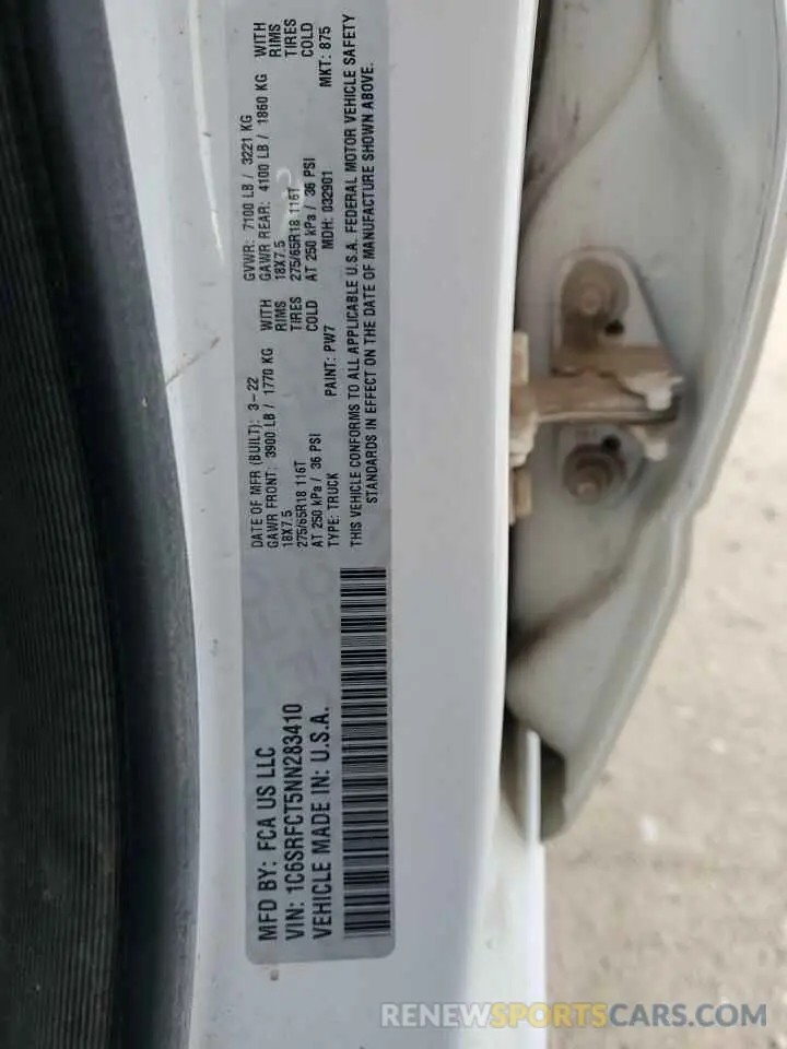 12 Photograph of a damaged car 1C6SRFCT5NN283410 RAM 1500 2022