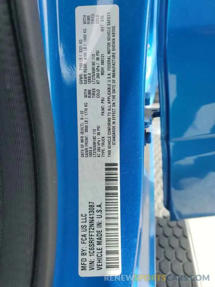 13 Photograph of a damaged car 1C6SRFFT2NN413087 RAM 1500 2022