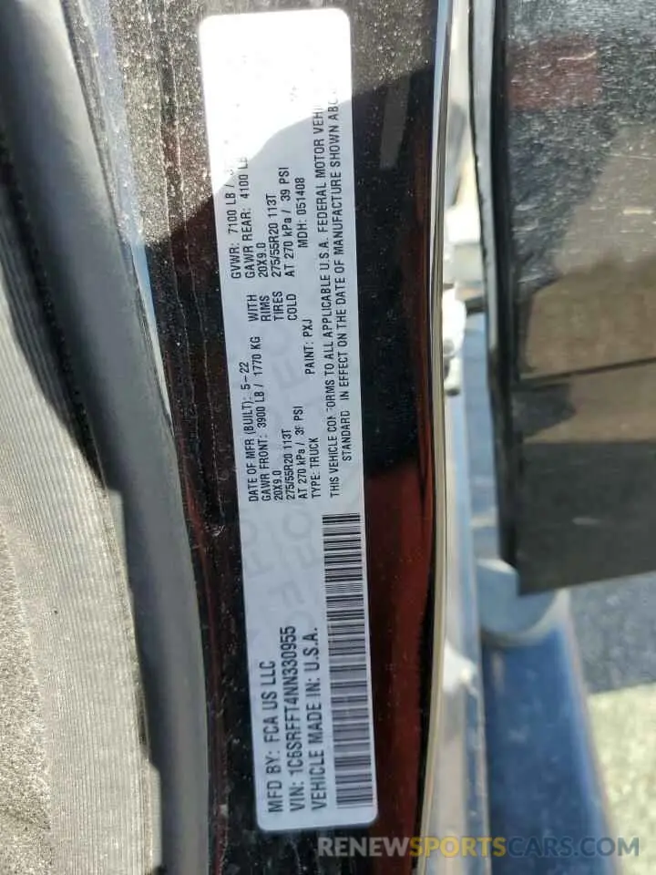 12 Photograph of a damaged car 1C6SRFFT4NN330955 RAM 1500 2022