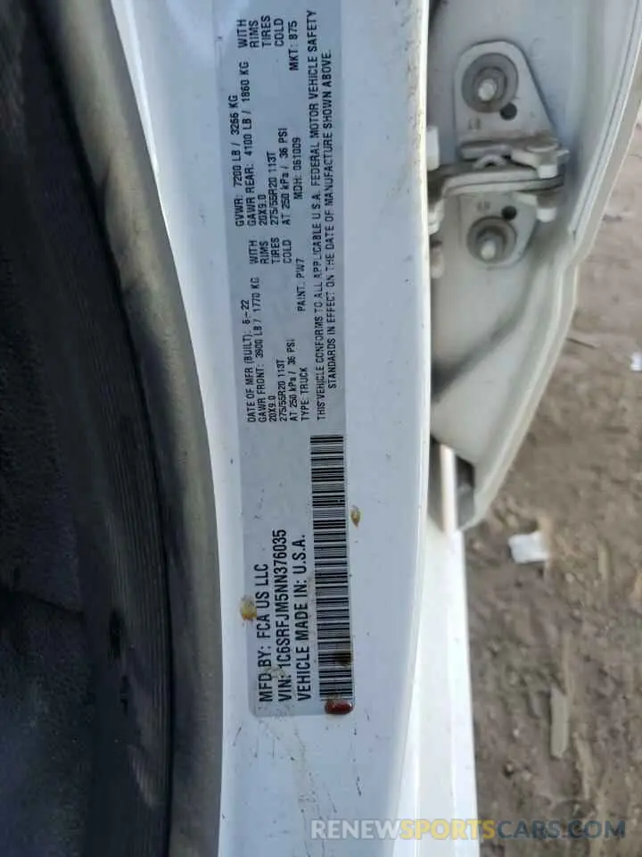 12 Photograph of a damaged car 1C6SRFJM5NN376035 RAM 1500 2022
