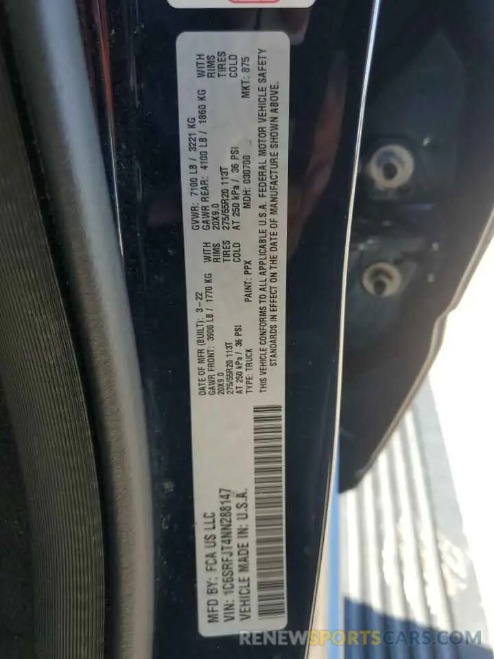 12 Photograph of a damaged car 1C6SRFJT4NN288147 RAM 1500 2022