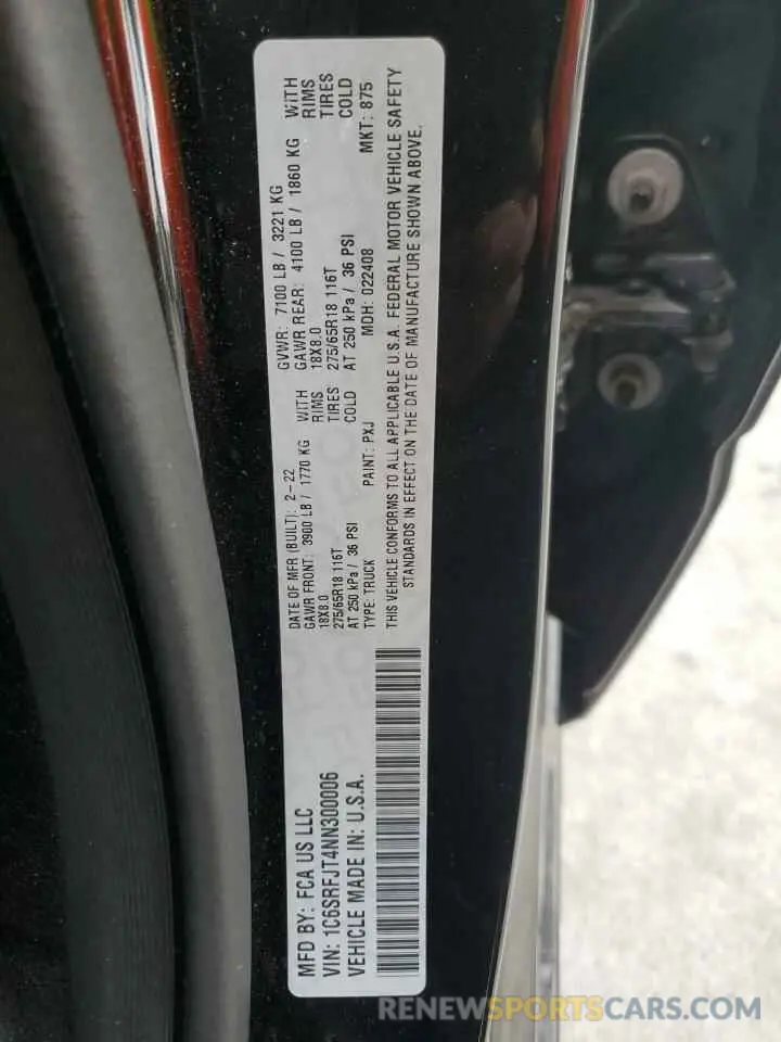 13 Photograph of a damaged car 1C6SRFJT4NN300006 RAM 1500 2022