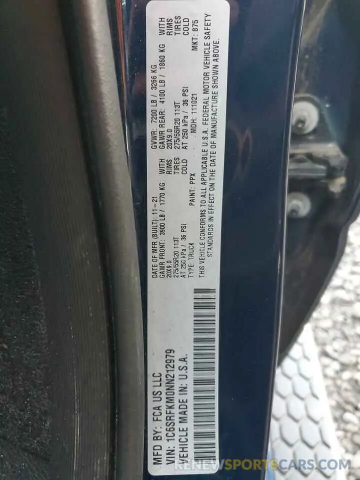 12 Photograph of a damaged car 1C6SRFKM0NN212979 RAM 1500 2022