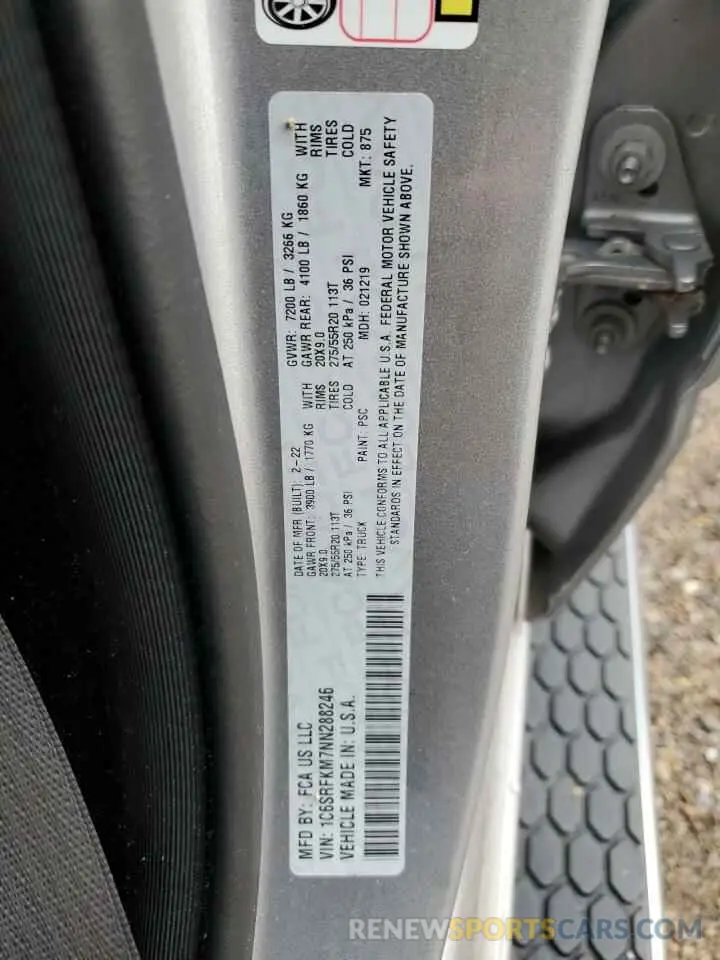 12 Photograph of a damaged car 1C6SRFKM7NN288246 RAM 1500 2022
