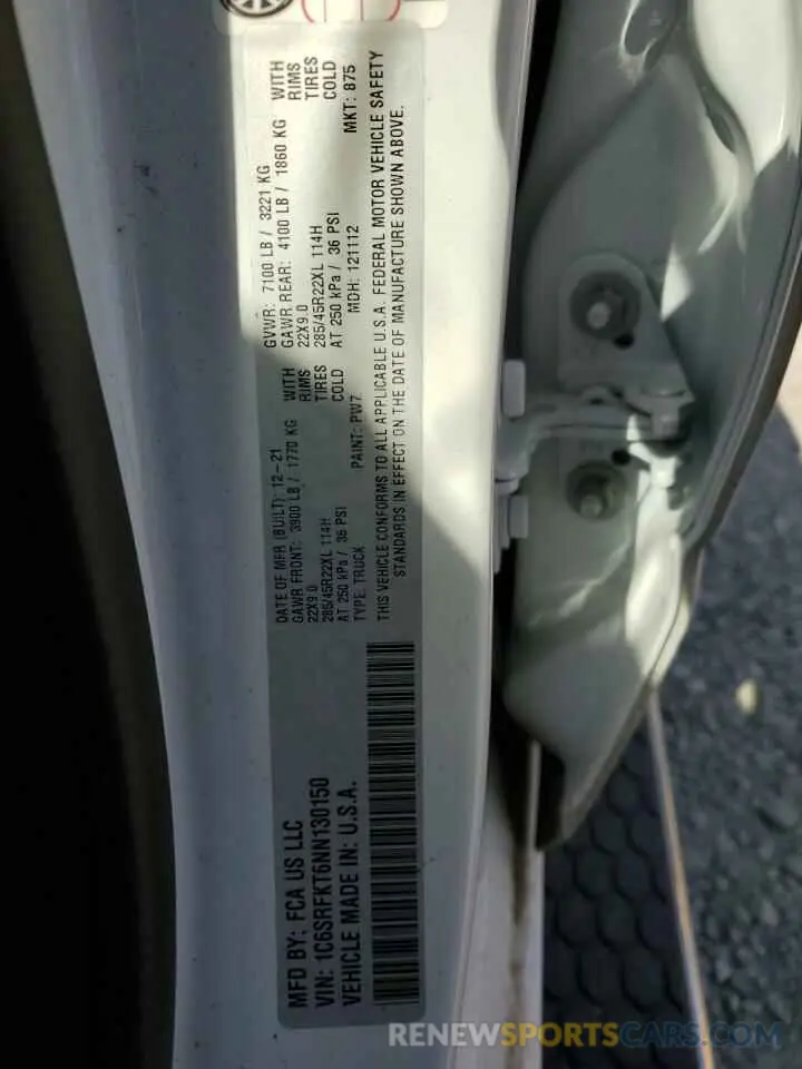 12 Photograph of a damaged car 1C6SRFKT6NN130150 RAM 1500 2022