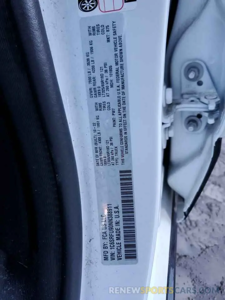 12 Photograph of a damaged car 1C6SRFU90NN388911 RAM 1500 2022