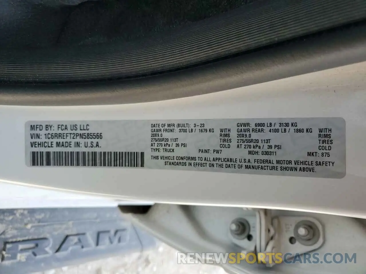 15 Photograph of a damaged car 1C6RREFT2PN585566 RAM 1500 2023