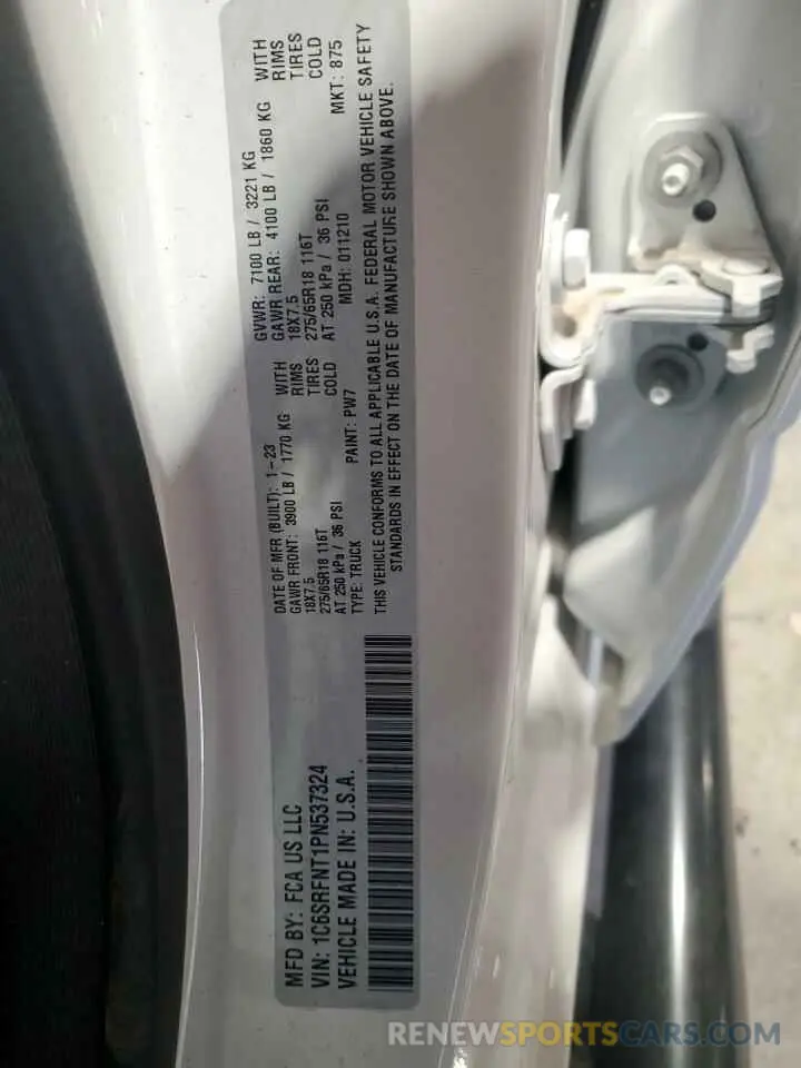 12 Photograph of a damaged car 1C6SRFNT1PN537324 RAM 1500 2023