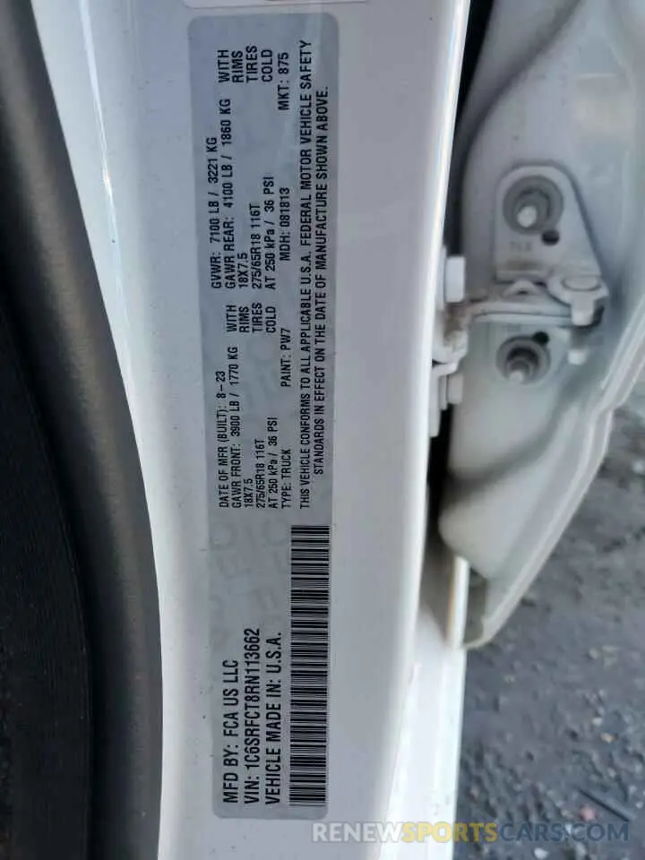 12 Photograph of a damaged car 1C6SRFCT8RN113662 RAM 1500 2024
