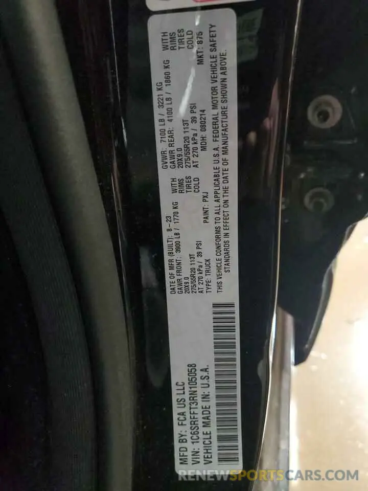 12 Photograph of a damaged car 1C6SRFFT3RN105058 RAM 1500 2024