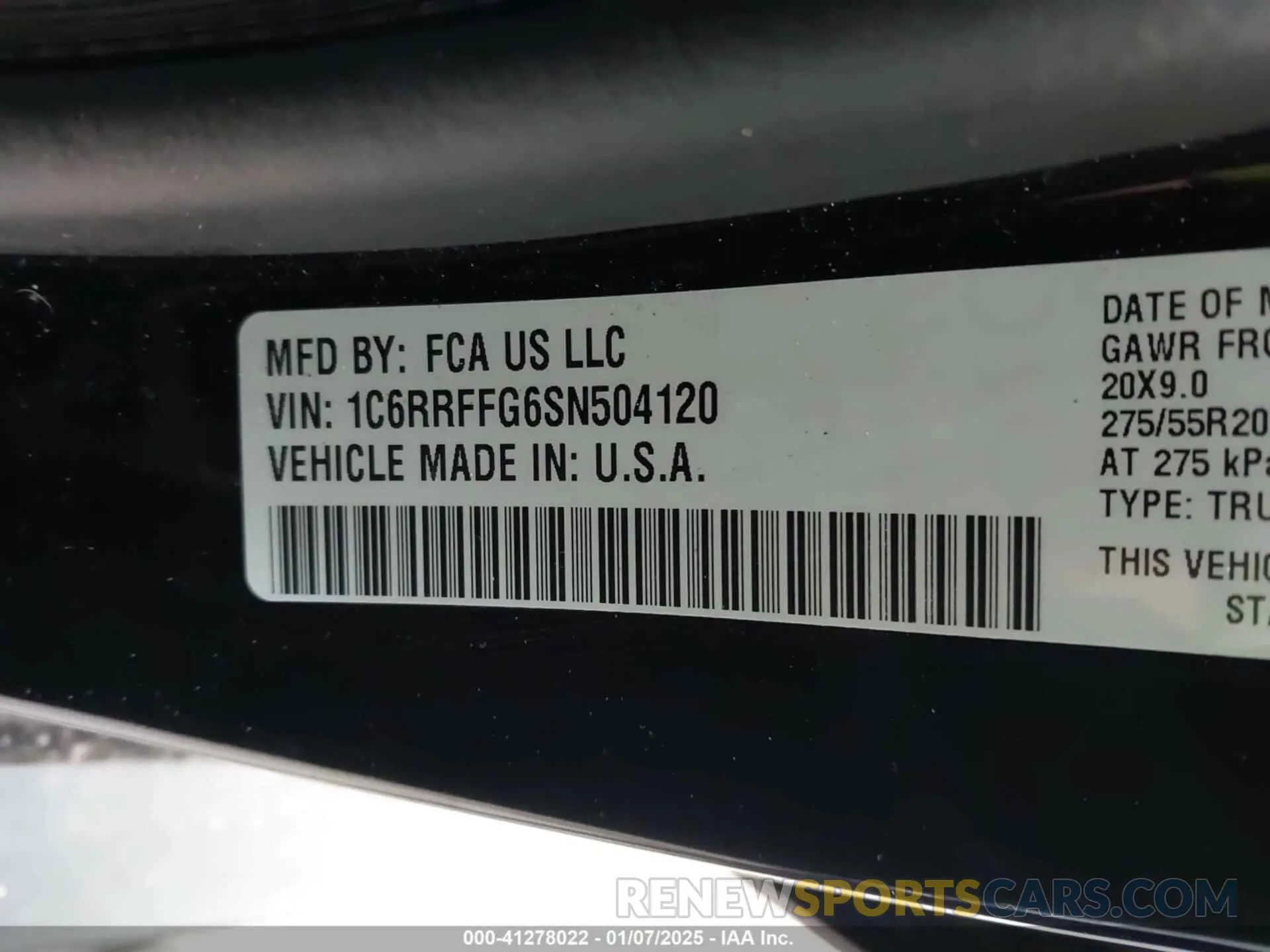 9 Photograph of a damaged car 1C6RRFFG6SN504120 RAM 1500 2025
