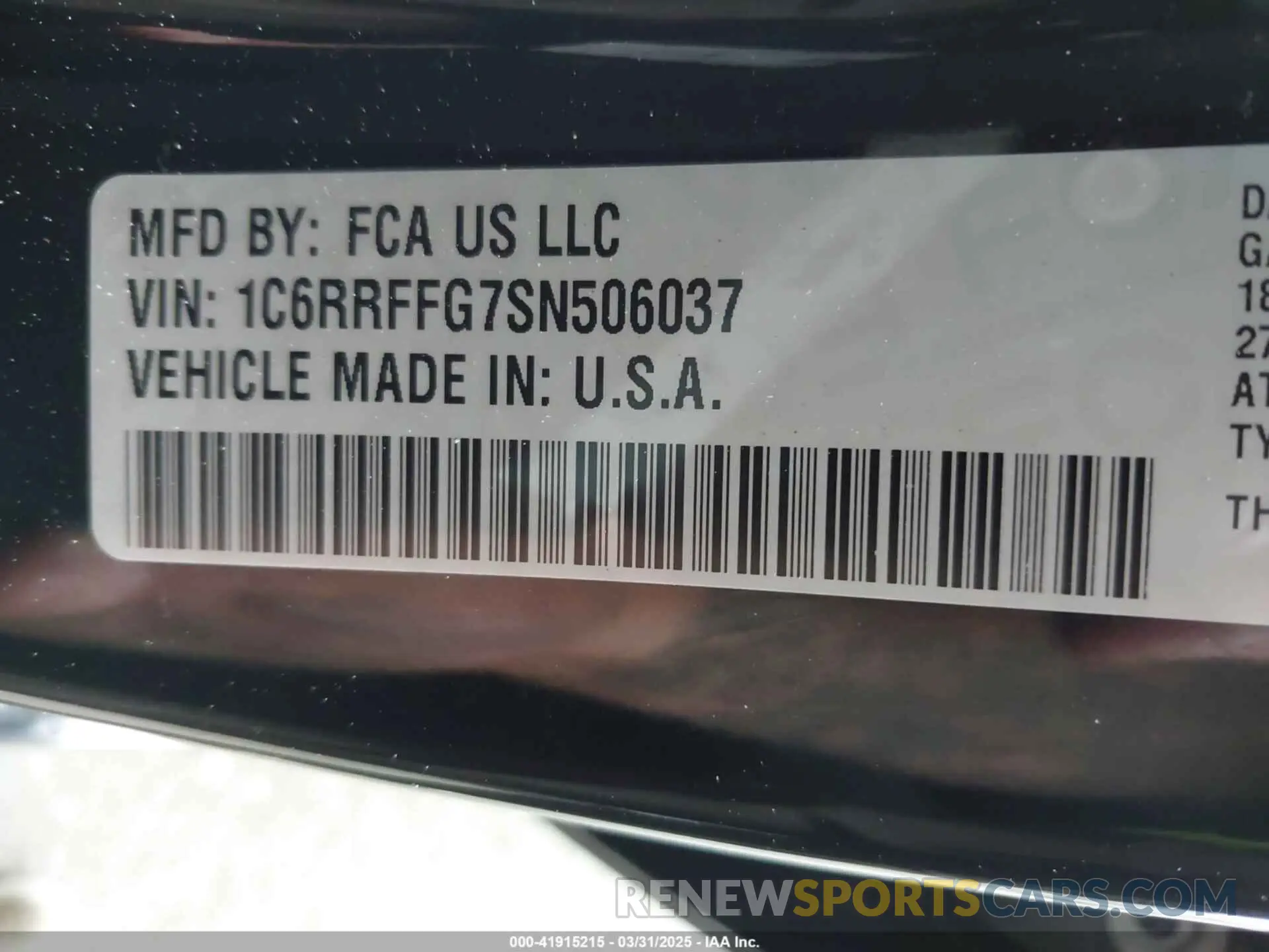 9 Photograph of a damaged car 1C6RRFFG7SN506037 RAM 1500 2025