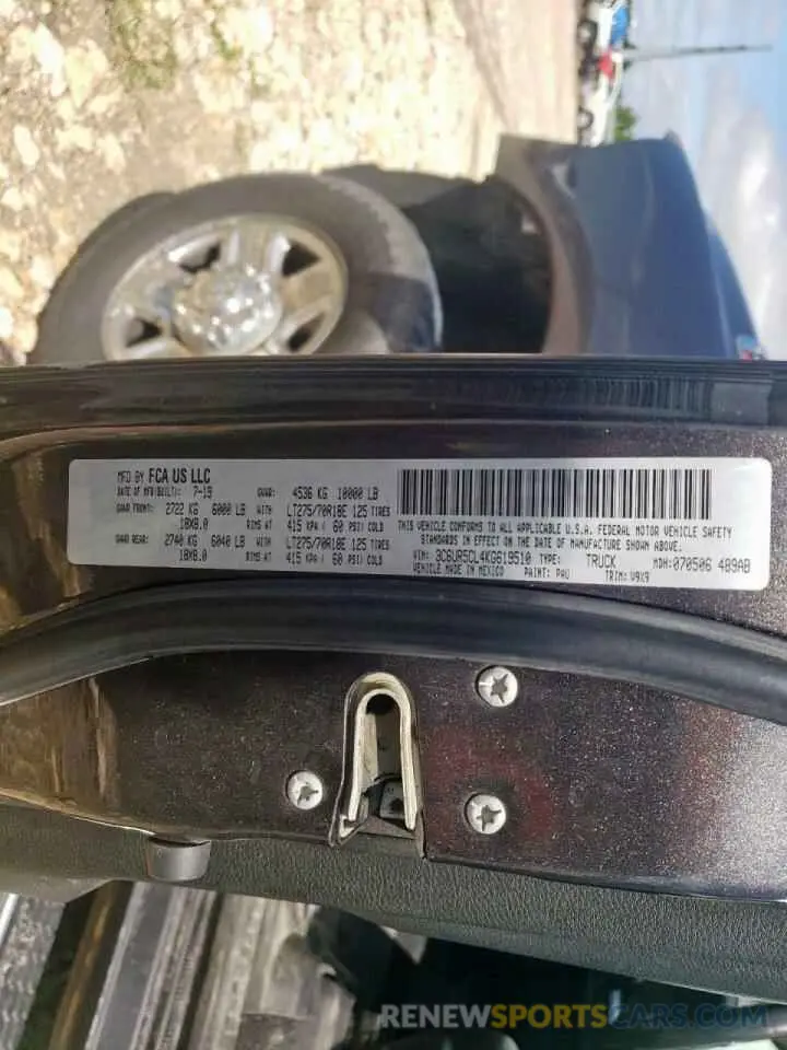 13 Photograph of a damaged car 3C6UR5CL4KG619510 RAM 2500 2019