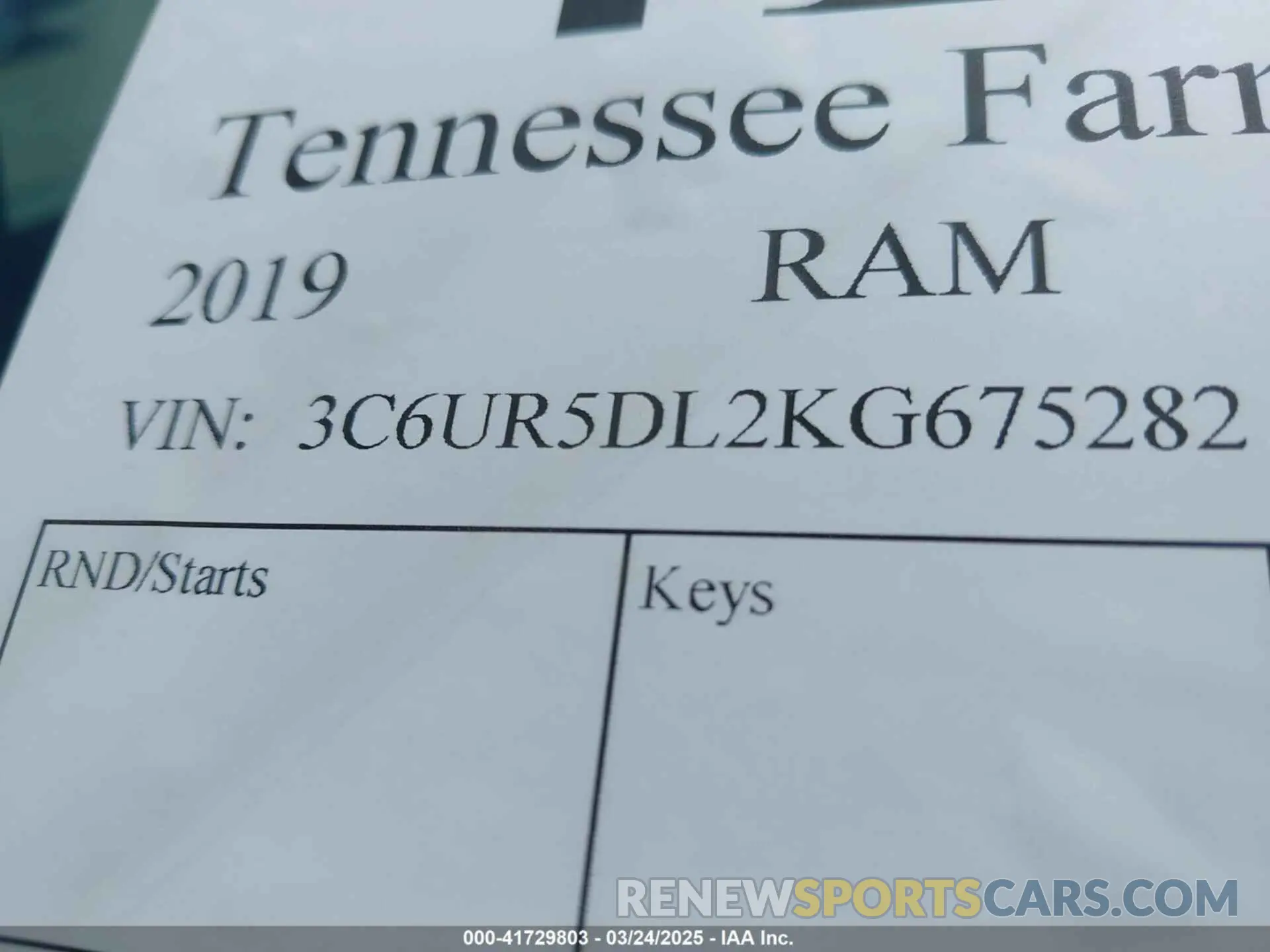 9 Photograph of a damaged car 3C6UR5DL2KG675282 RAM 2500 2019