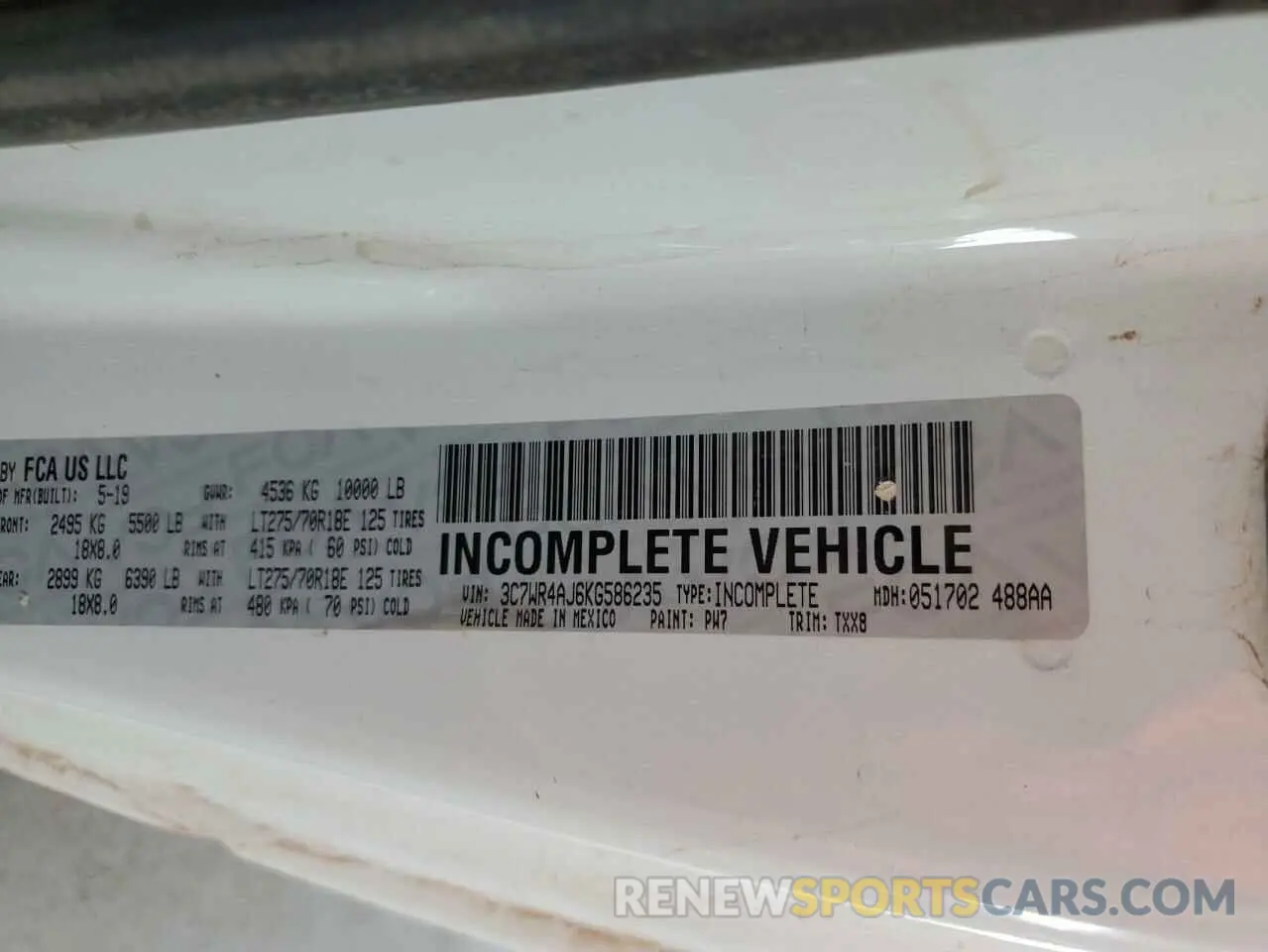 12 Photograph of a damaged car 3C7WR4AJ6KG586235 RAM 2500 2019