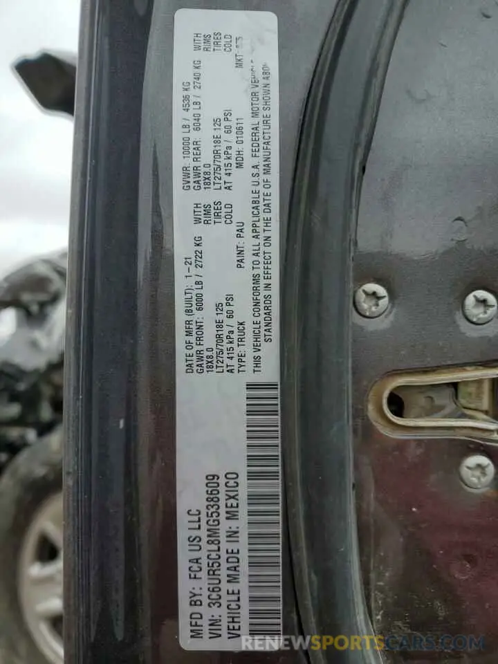 13 Photograph of a damaged car 3C6UR5CL8MG538609 RAM 2500 2021