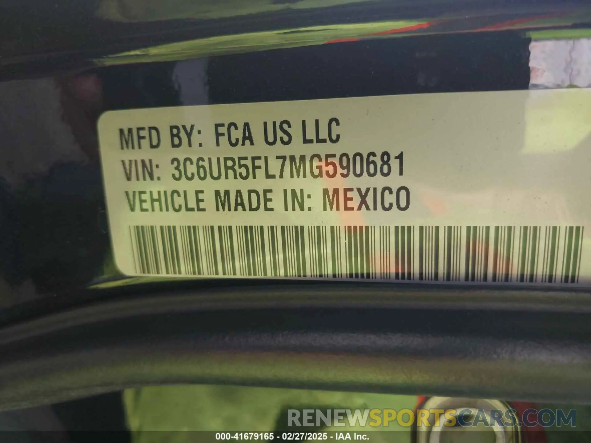 9 Photograph of a damaged car 3C6UR5FL7MG590681 RAM 2500 2021