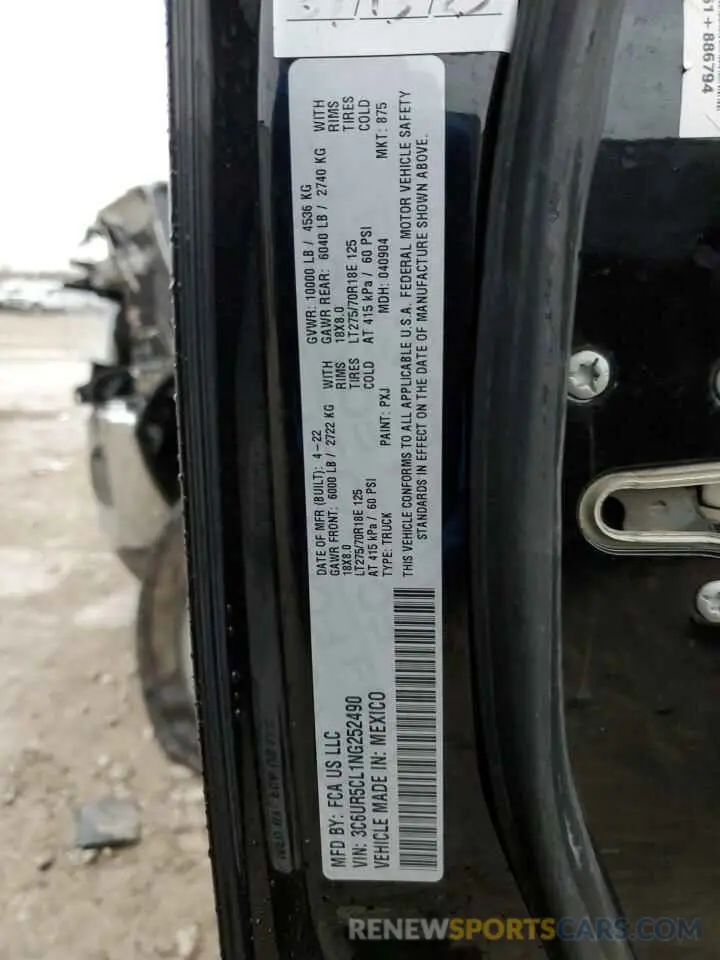 12 Photograph of a damaged car 3C6UR5CL1NG252490 RAM 2500 2022