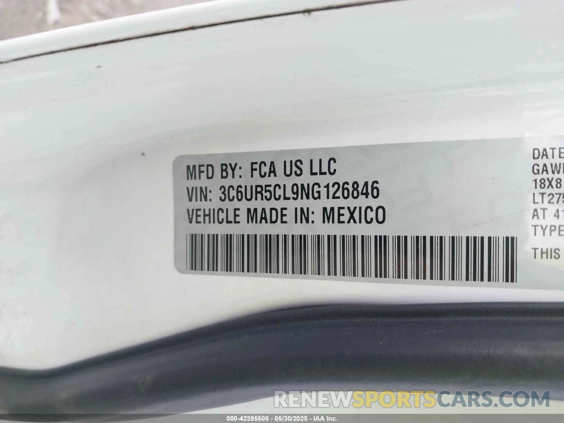 9 Photograph of a damaged car 3C6UR5CL9NG126846 RAM 2500 2022
