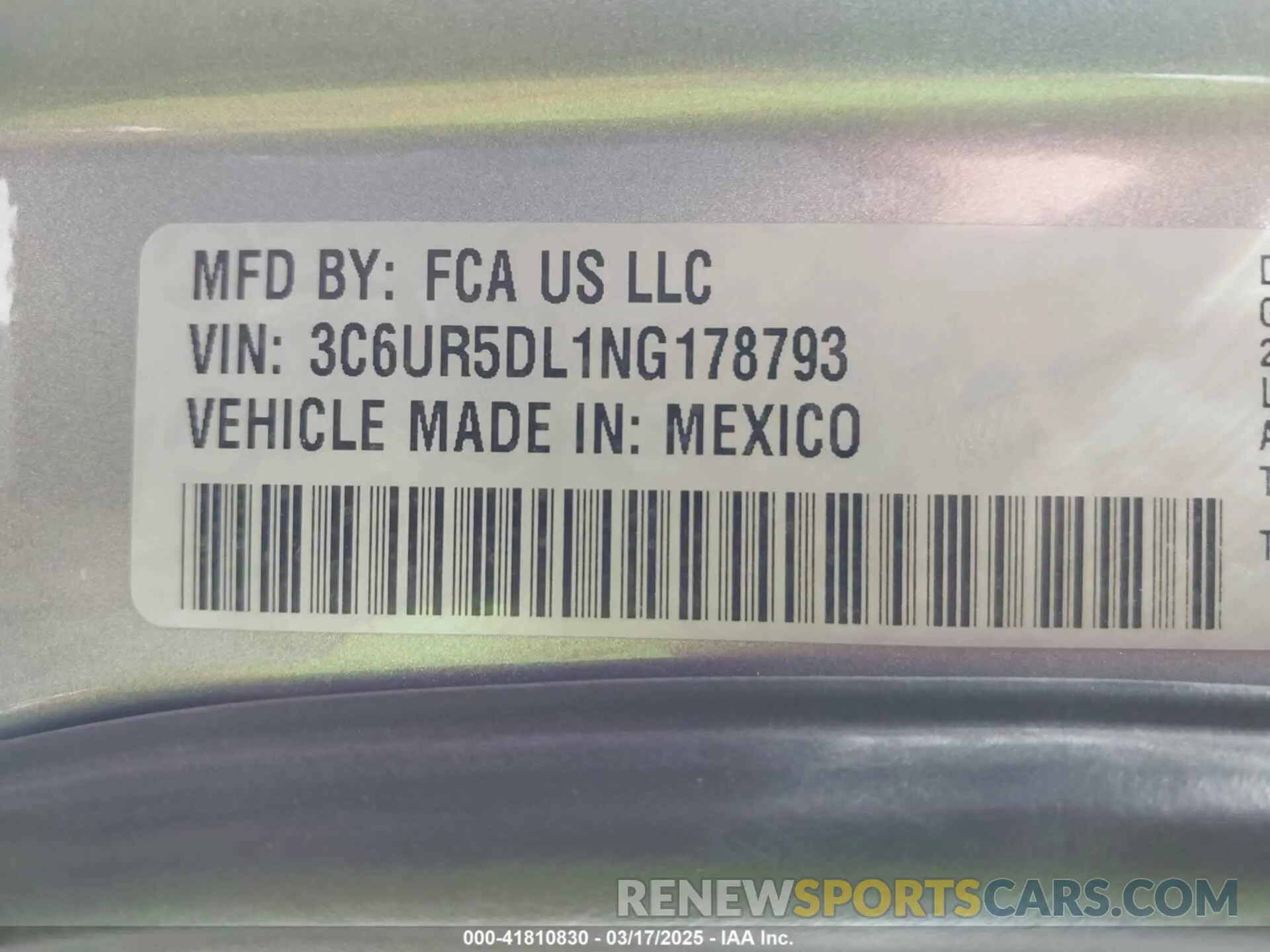 9 Photograph of a damaged car 3C6UR5DL1NG178793 RAM 2500 2022
