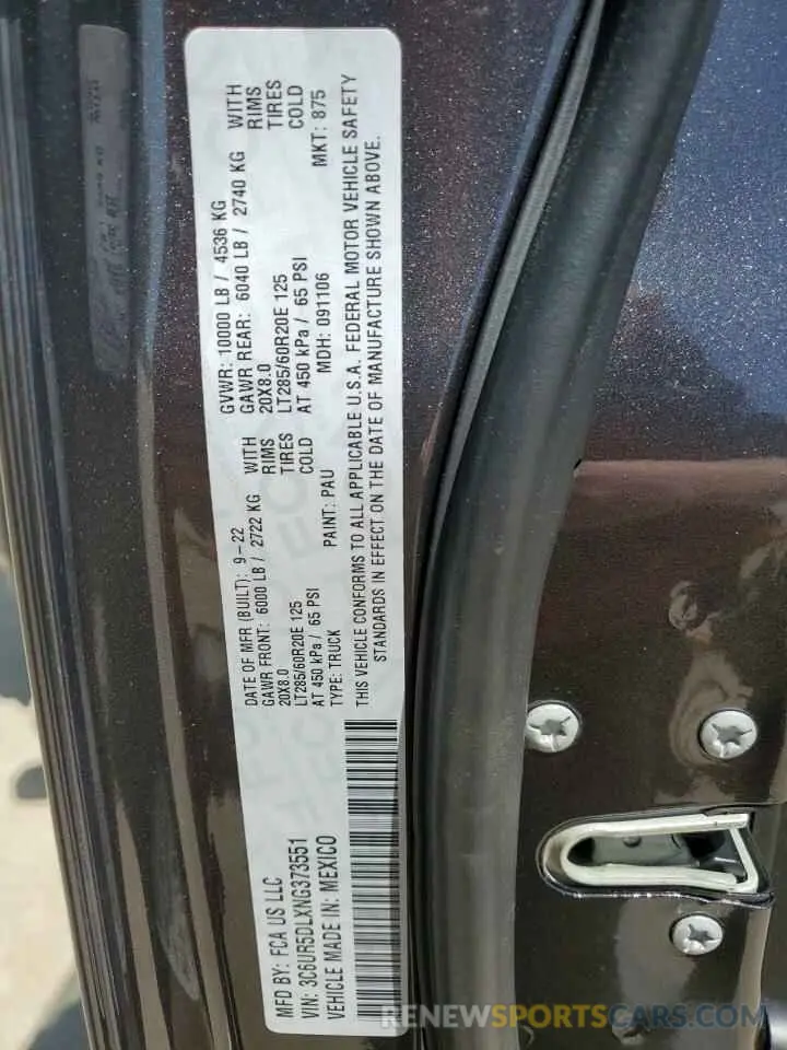 13 Photograph of a damaged car 3C6UR5DLXNG373551 RAM 2500 2022