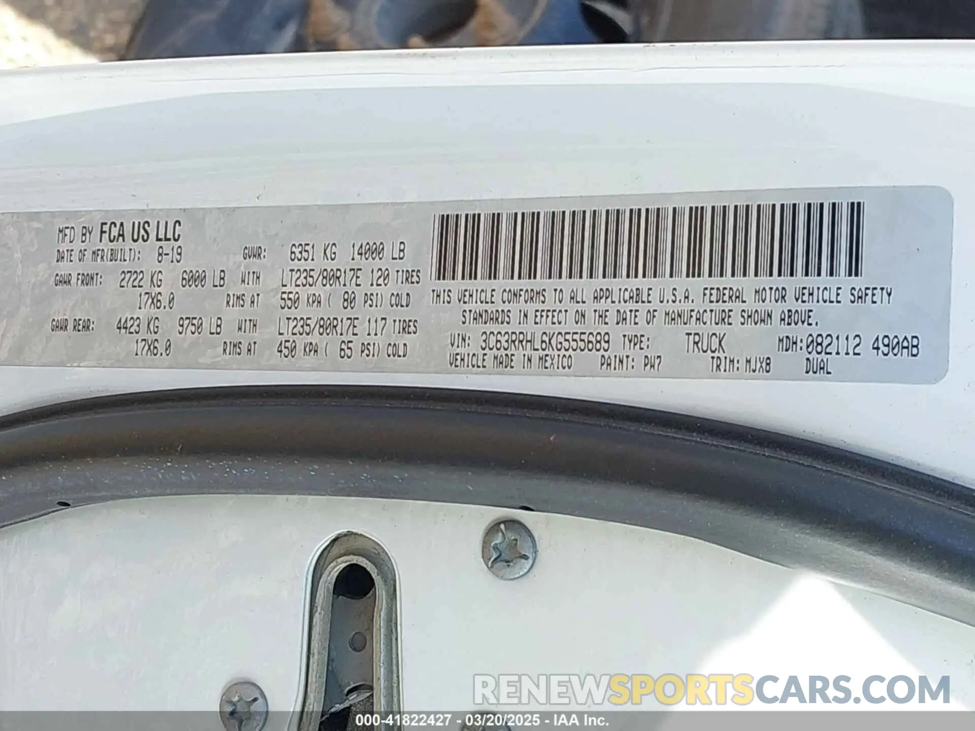8 Photograph of a damaged car 3C63RRHL6KG555689 RAM 3500 2019