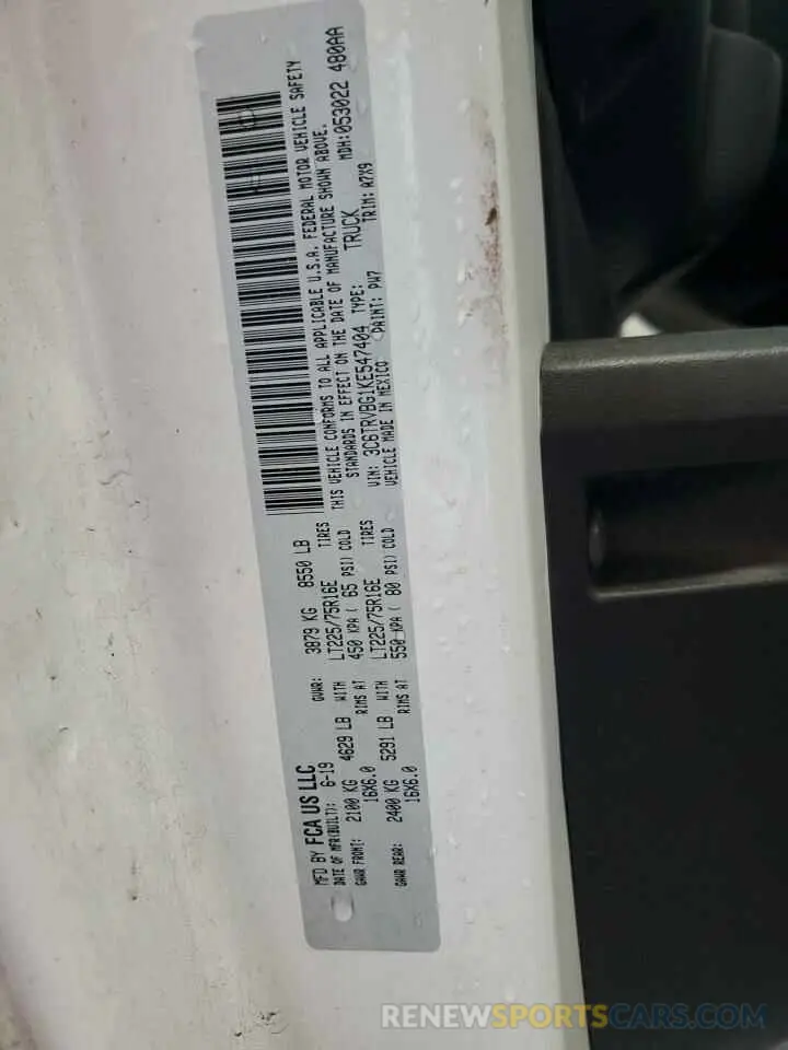 14 Photograph of a damaged car 3C6TRVBG1KE547404 RAM All Models 2019