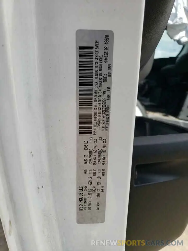13 Photograph of a damaged car 3C6TRVDG0KE532275 RAM All Models 2019