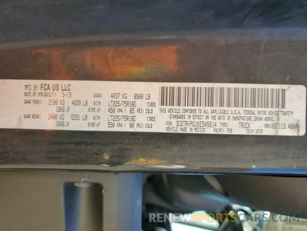 13 Photograph of a damaged car 3C6TRVPG1KE545614 RAM All Models 2019