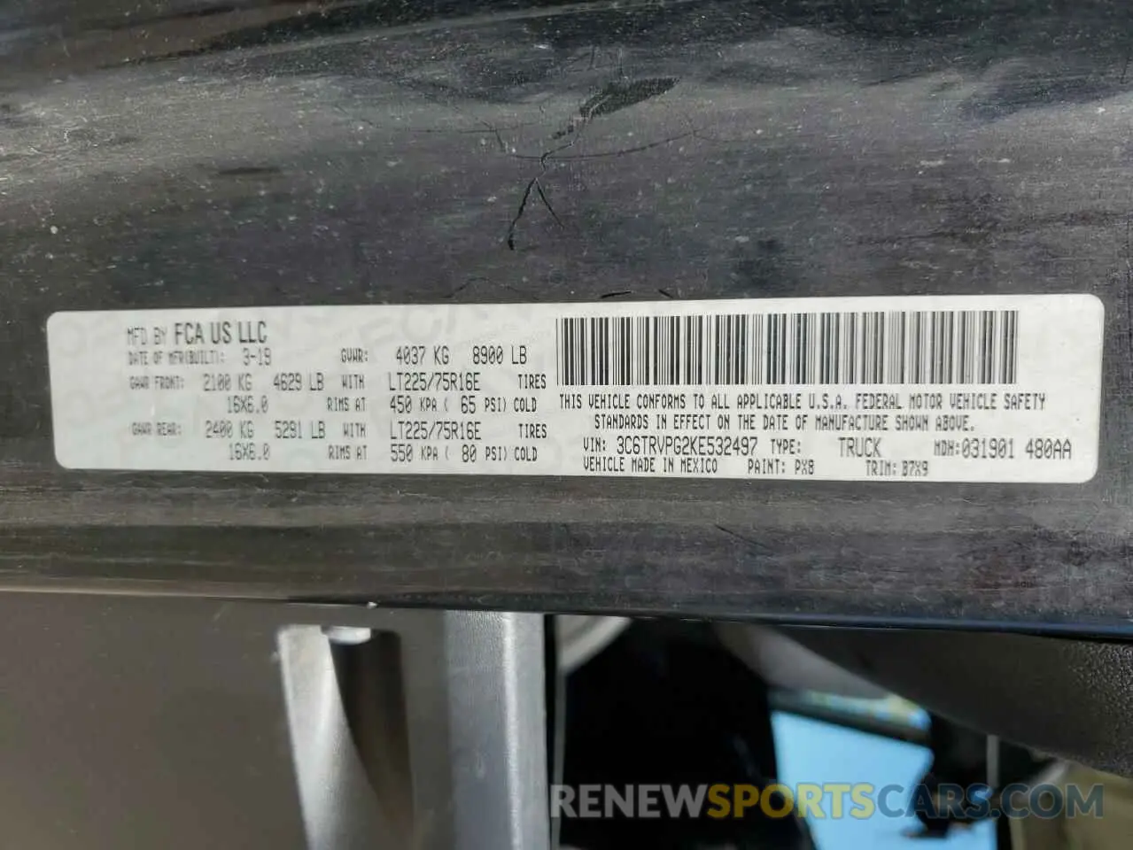 13 Photograph of a damaged car 3C6TRVPG2KE532497 RAM All Models 2019