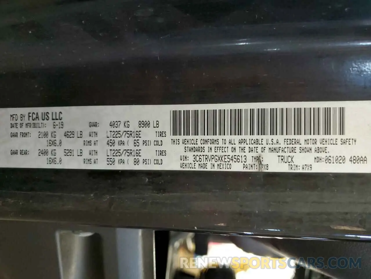 14 Photograph of a damaged car 3C6TRVPGXKE545613 RAM All Models 2019