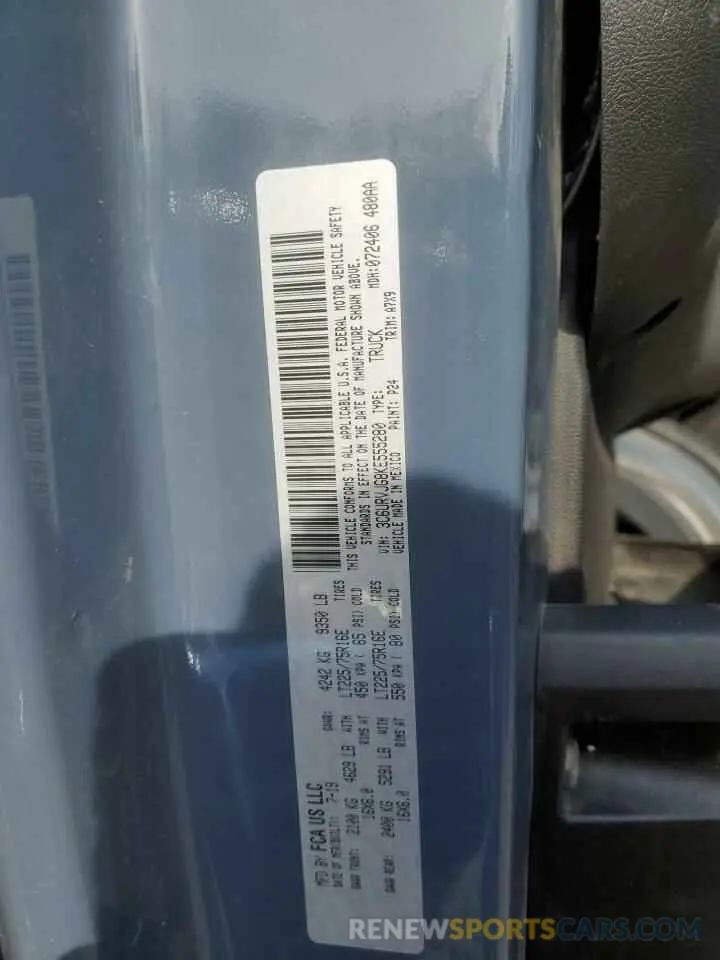 13 Photograph of a damaged car 3C6URVJG8KE555280 RAM All Models 2019